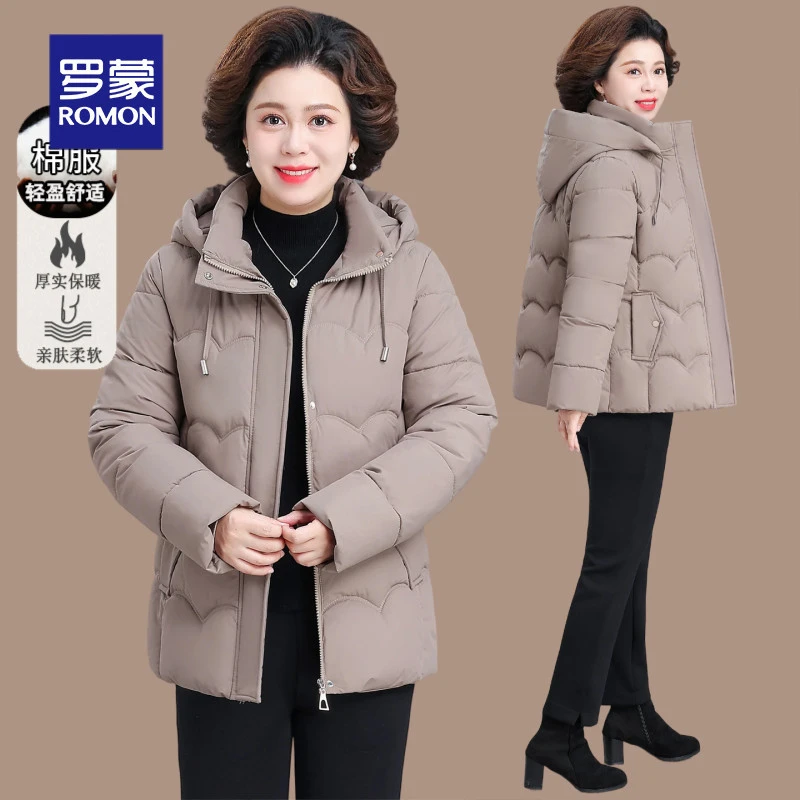 罗蒙网红爆款妈妈冬装短款棉服女新款洋气休闲加厚中老年棉衣外套