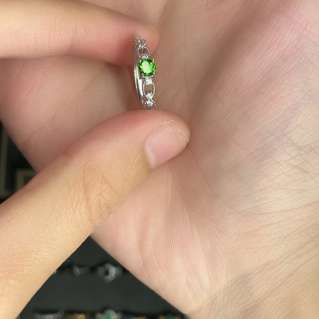 透辉石戒指银S925镶嵌华拍两份