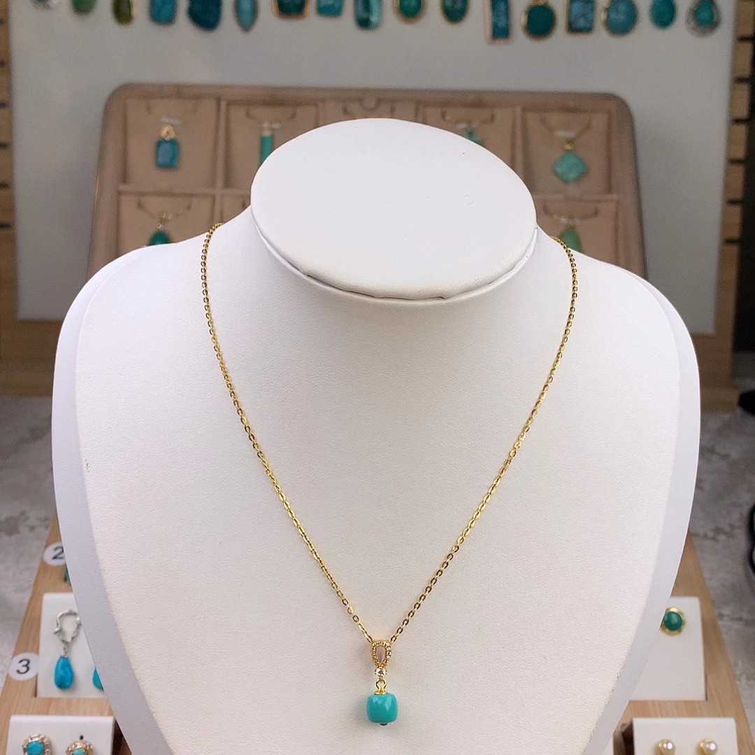 绿松石银S925镶嵌吊坠(不含链)