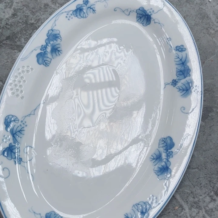 青花玲珑葡萄大鱼盘