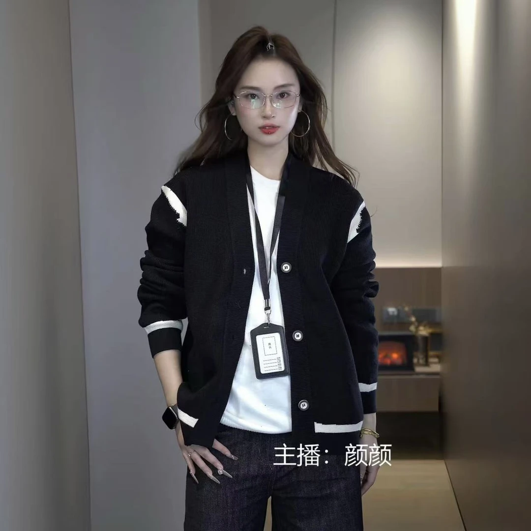 Beauline秋冬季拼接开衫针织男女同款常规毛衣针织衫短款情侣外套