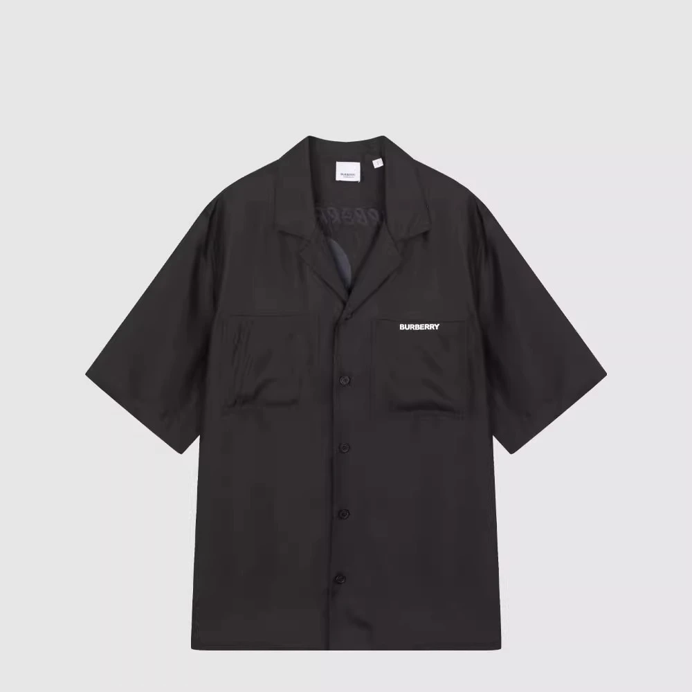 BURBERRY博柏利新品桑蚕丝翻领印花男衬衫衬衣体恤衫短袖8071380