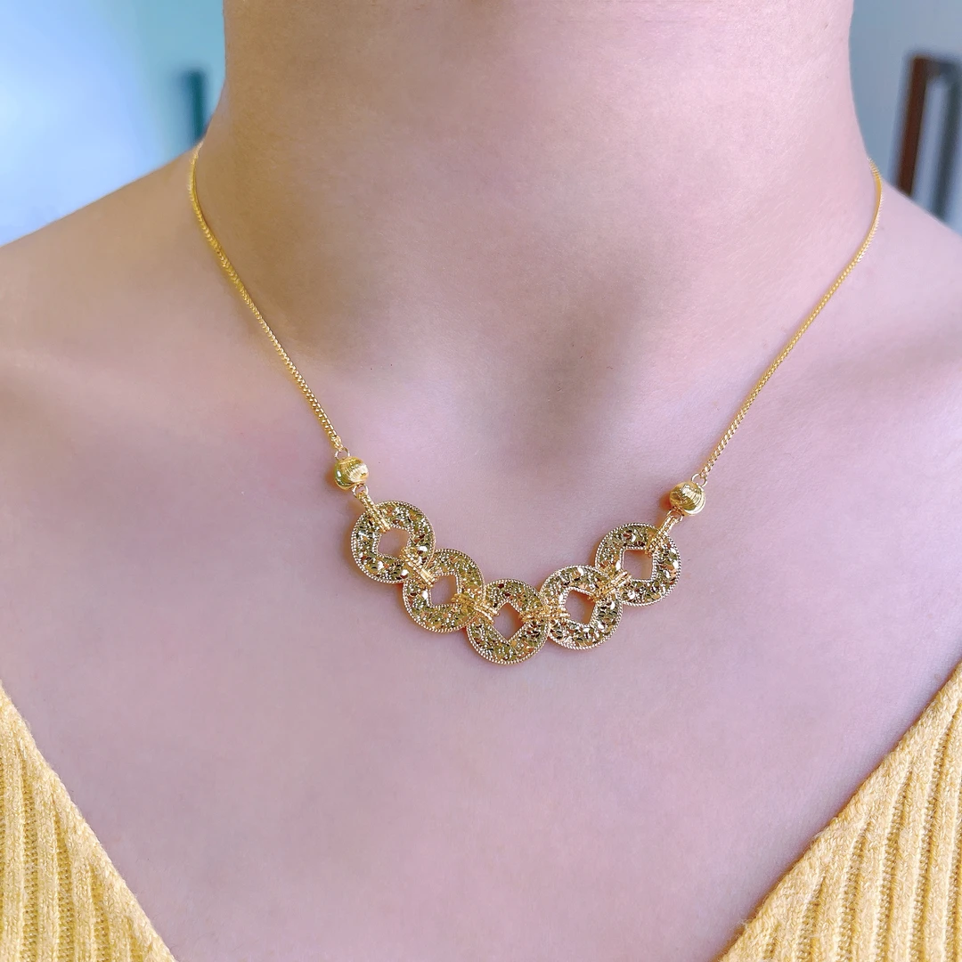 5G足金999新款碎碎金五帝币套链