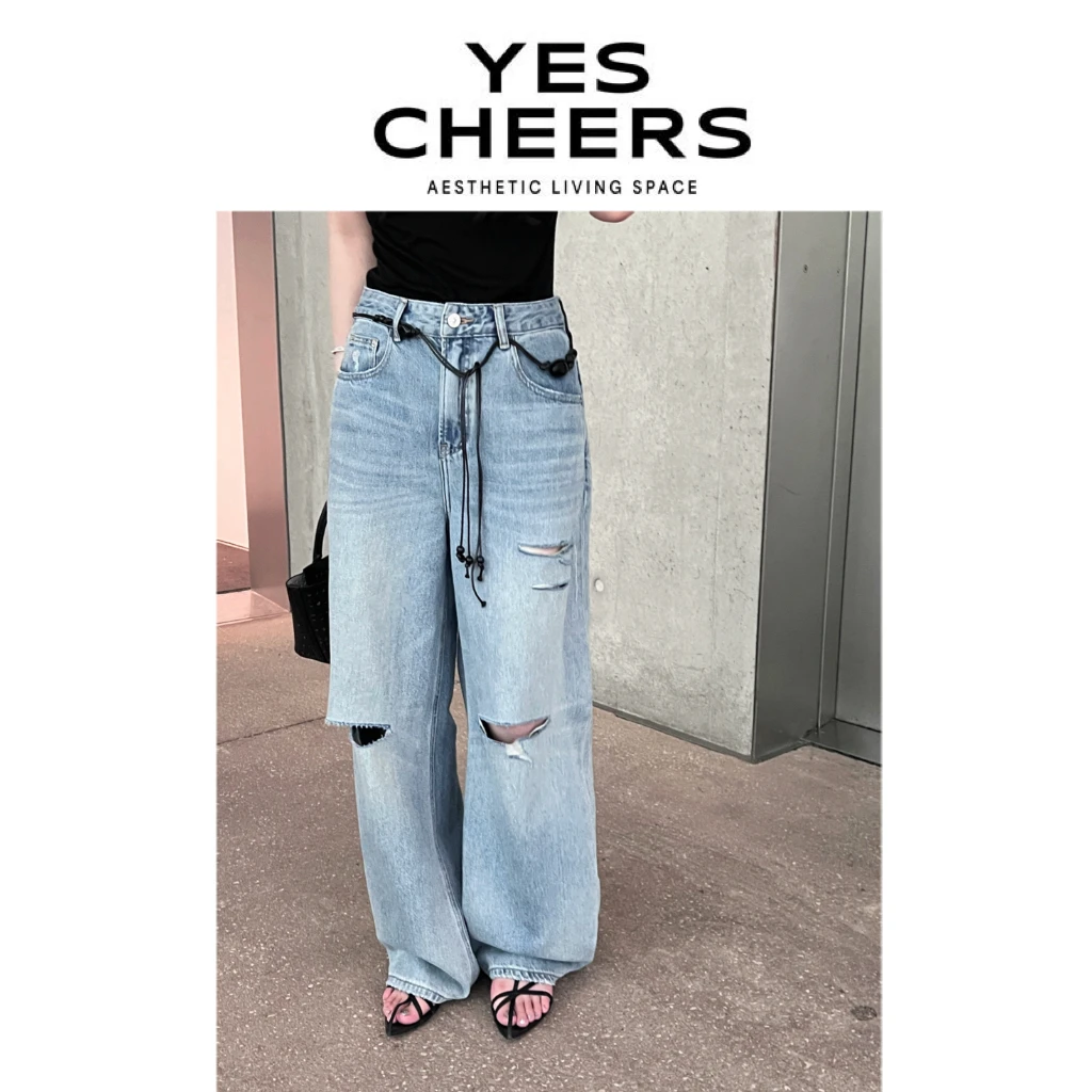 悦是YESCHEERS【长期主义】破洞浅色蓝牛 8486