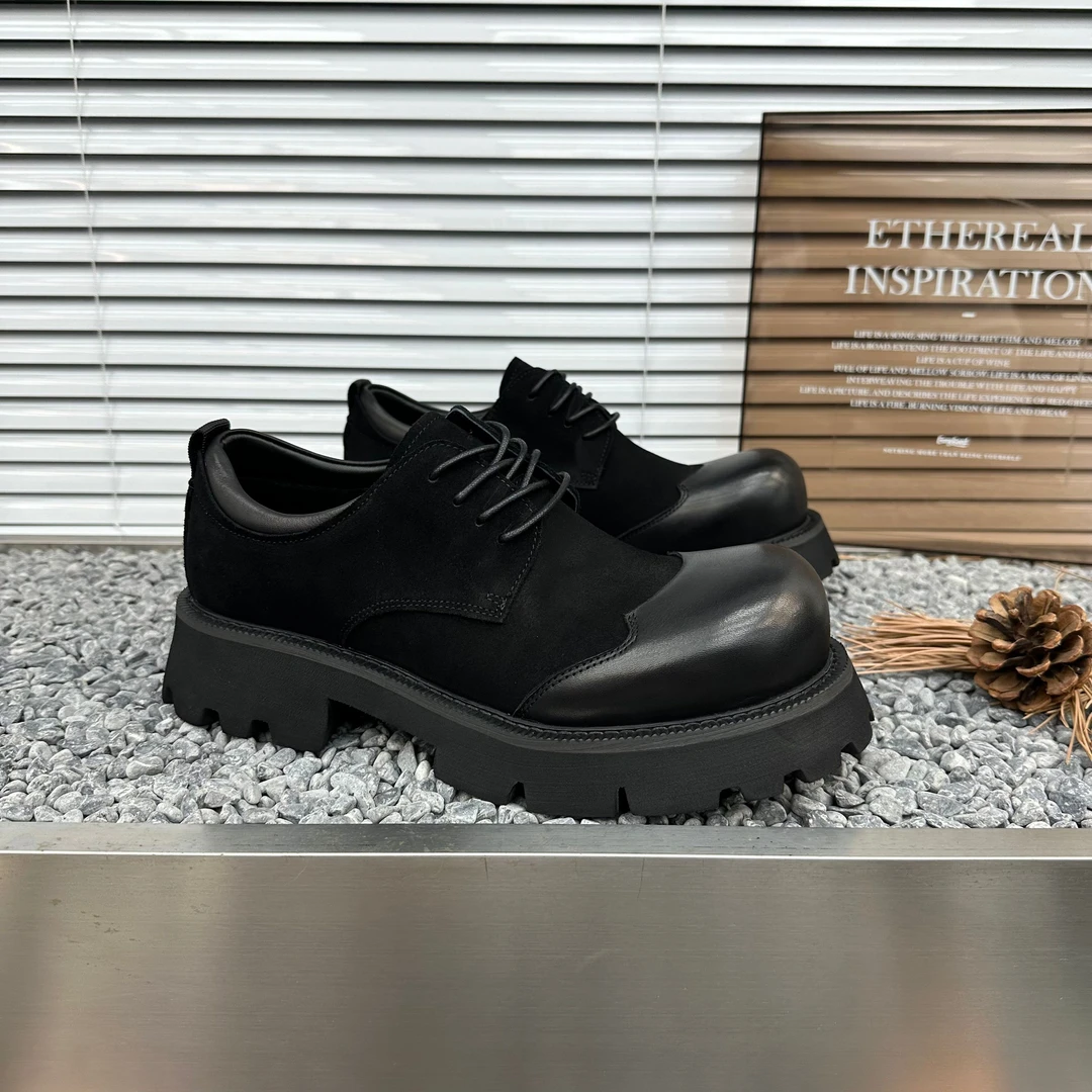 男士新款痞帅时尚德比鞋大头皮鞋厚底英伦风潮鞋休闲百搭休闲男鞋