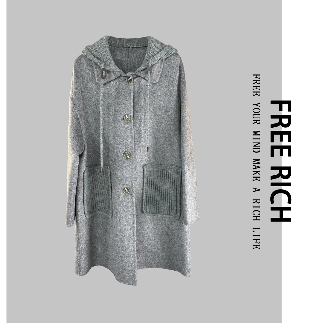 FREE RICH大衣/羊毛外套秋冬女士简约直筒大衣中长款冬季秋冬