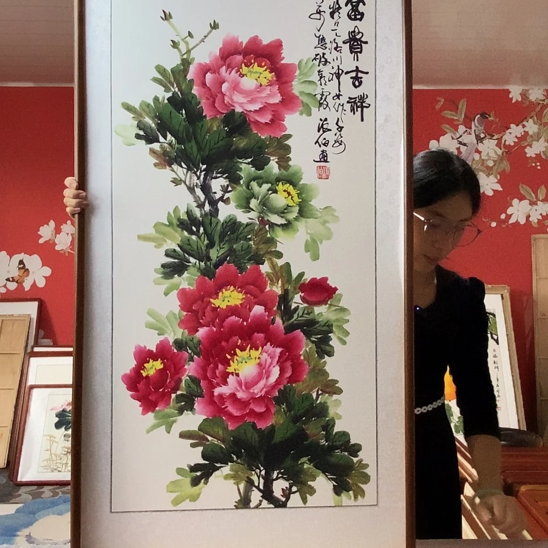 国画手写手绘带框包邮62✖️122国画作品