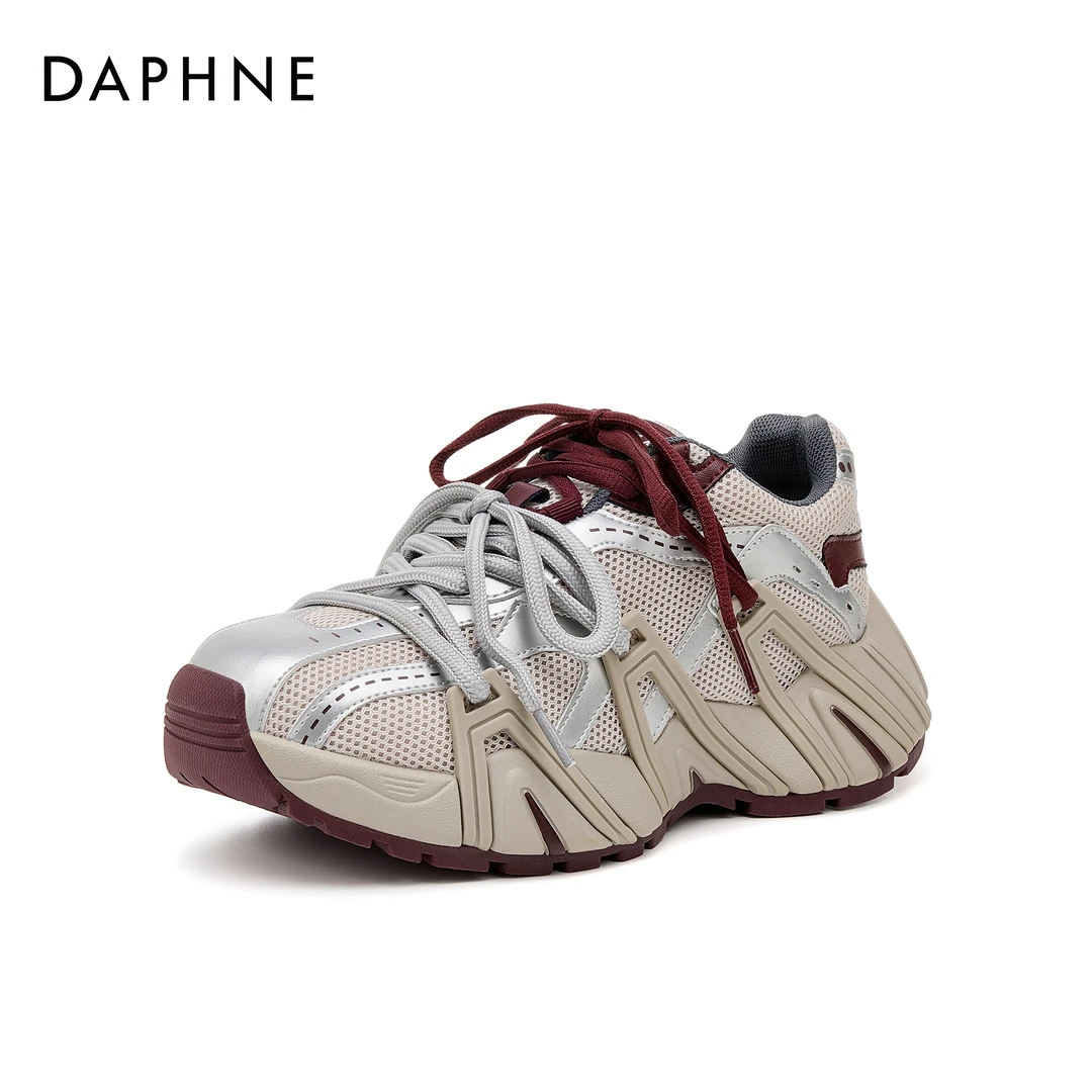 达芙妮厚底老爹鞋2025春季新款时尚百搭拼色显脚小透气圆头运动鞋