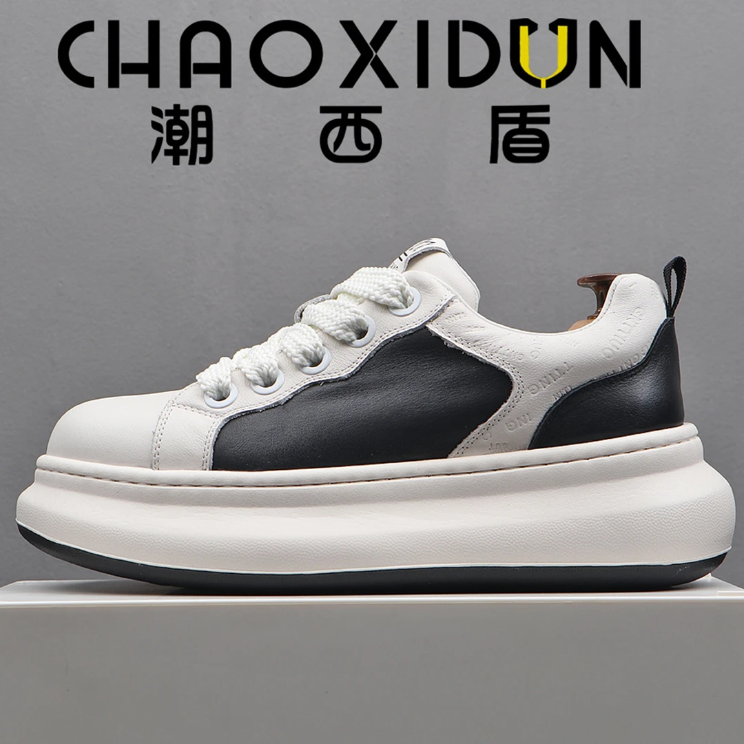 头层牛皮秋季老爹鞋男面包鞋2025新款厚底透气潮鞋增高板鞋休闲鞋