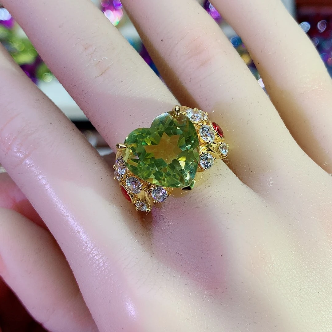 水晶戒指银S925镀金镶嵌