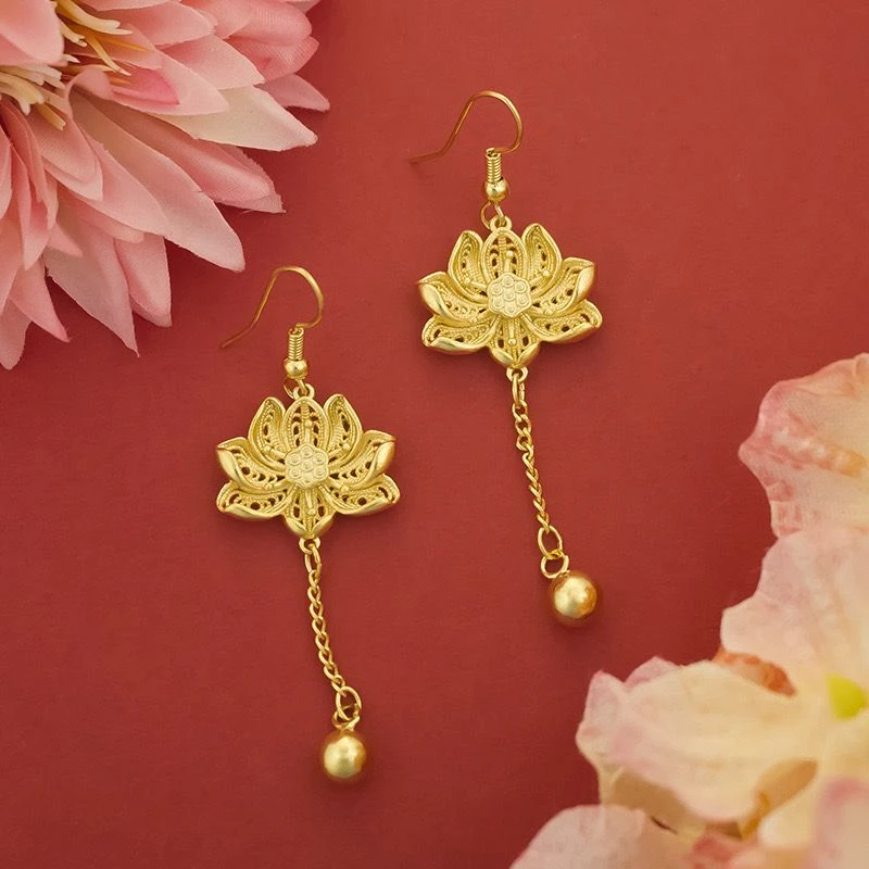 古法花丝吊坠两世欢莲耳环ZD0419