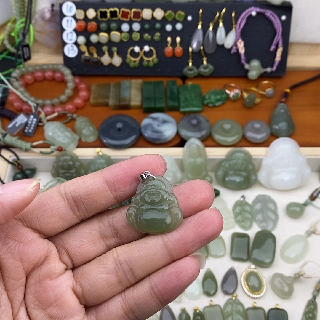 和田玉银S925镶嵌吊坠(不含链)