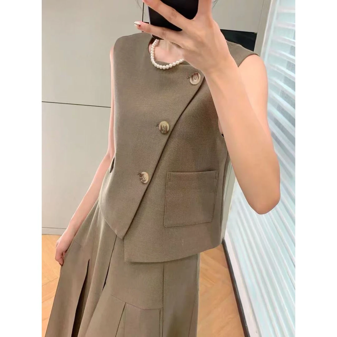 『朱小姐』“谱写优雅”不对称复古马甲背心半身裙套装 F657