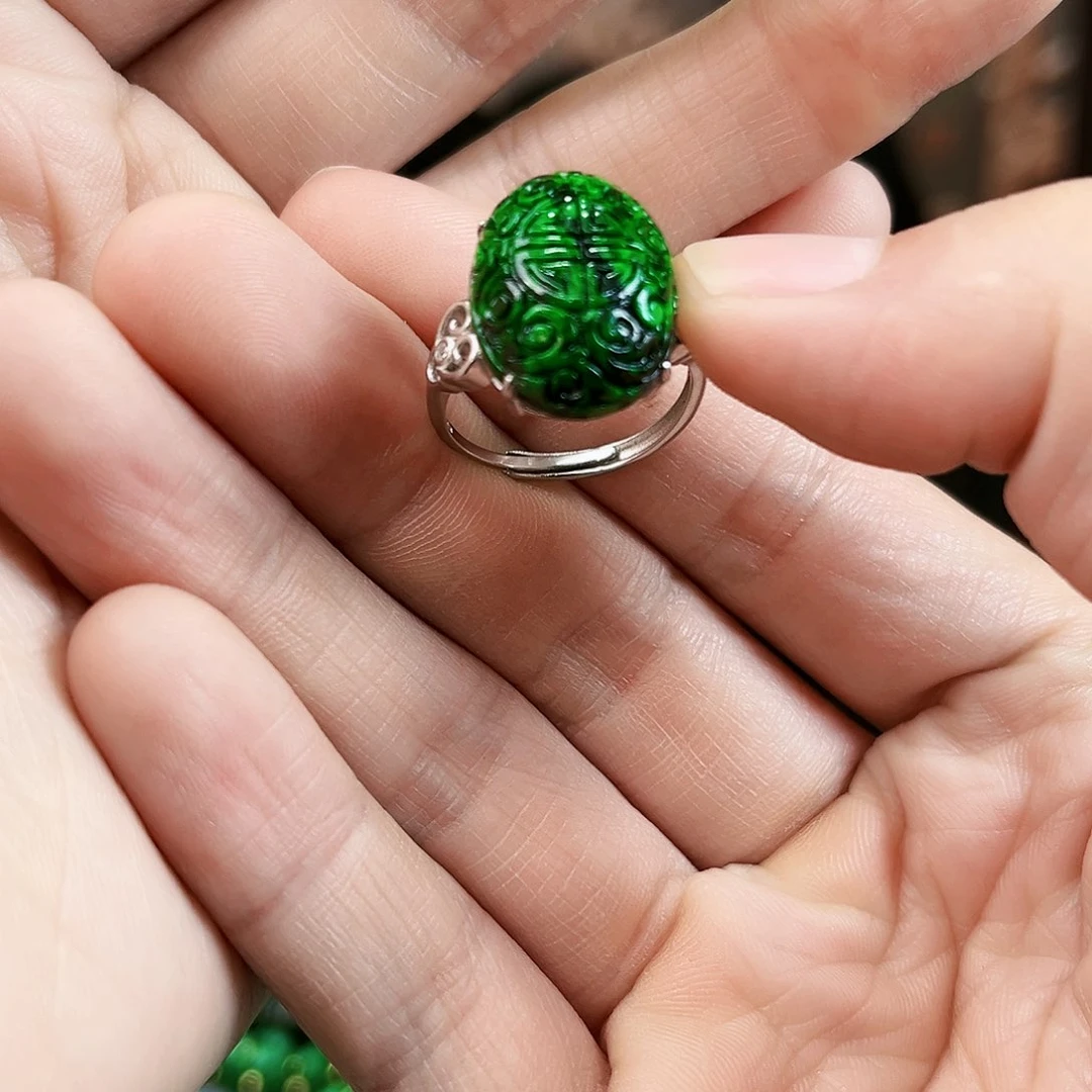 翡翠戒指银S925镶嵌戒指