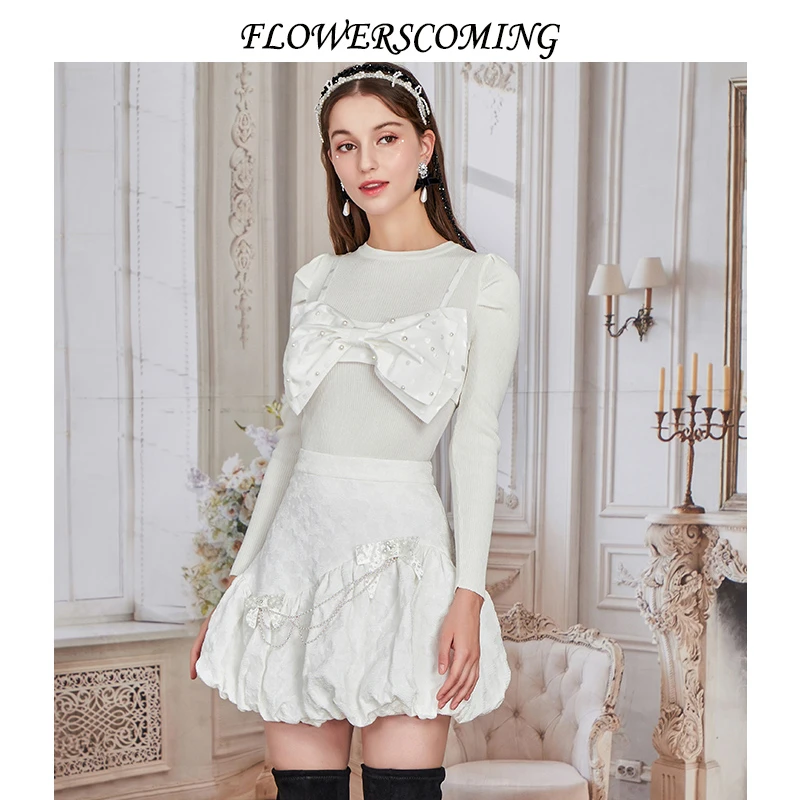 花儿开了2025春季新款法式复古提花短款半身裙瘦蓬蓬裙子FKQQ626