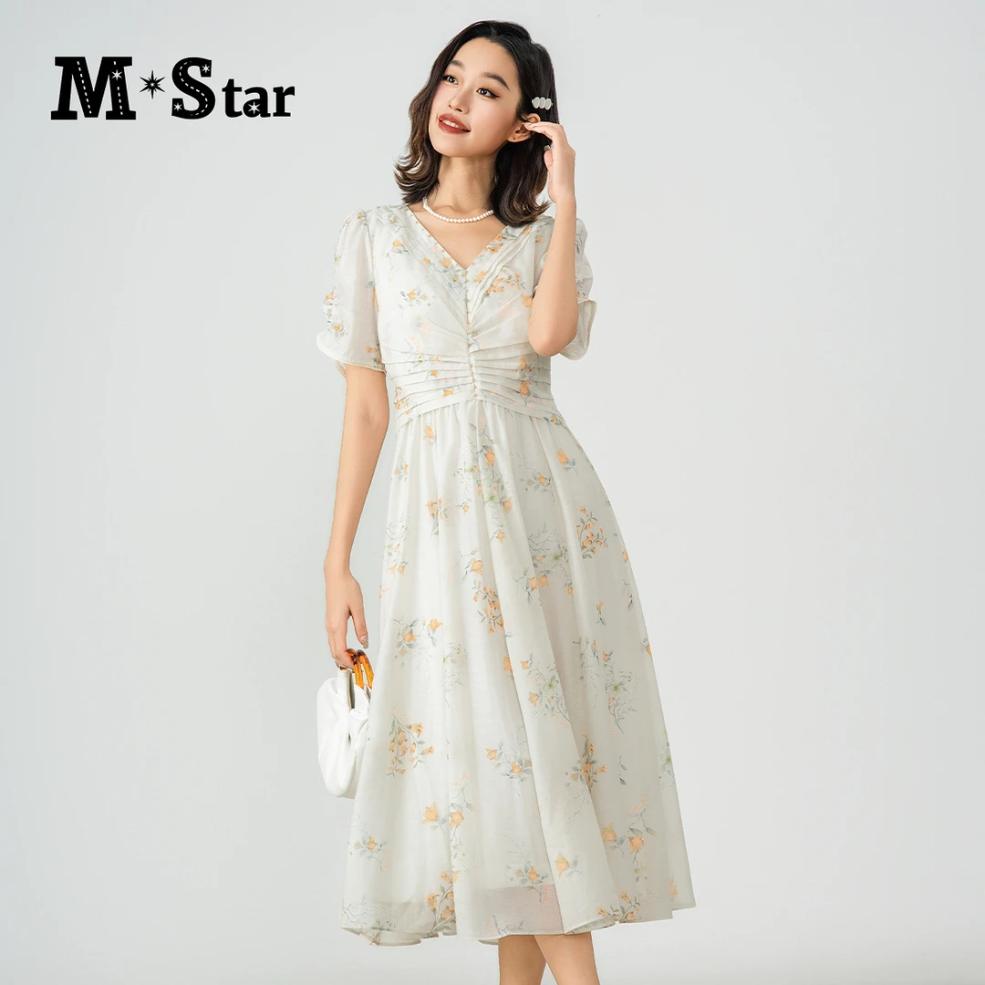 【诗语专属】M-Star法式度假风碎花V领连衣裙SFBL123867