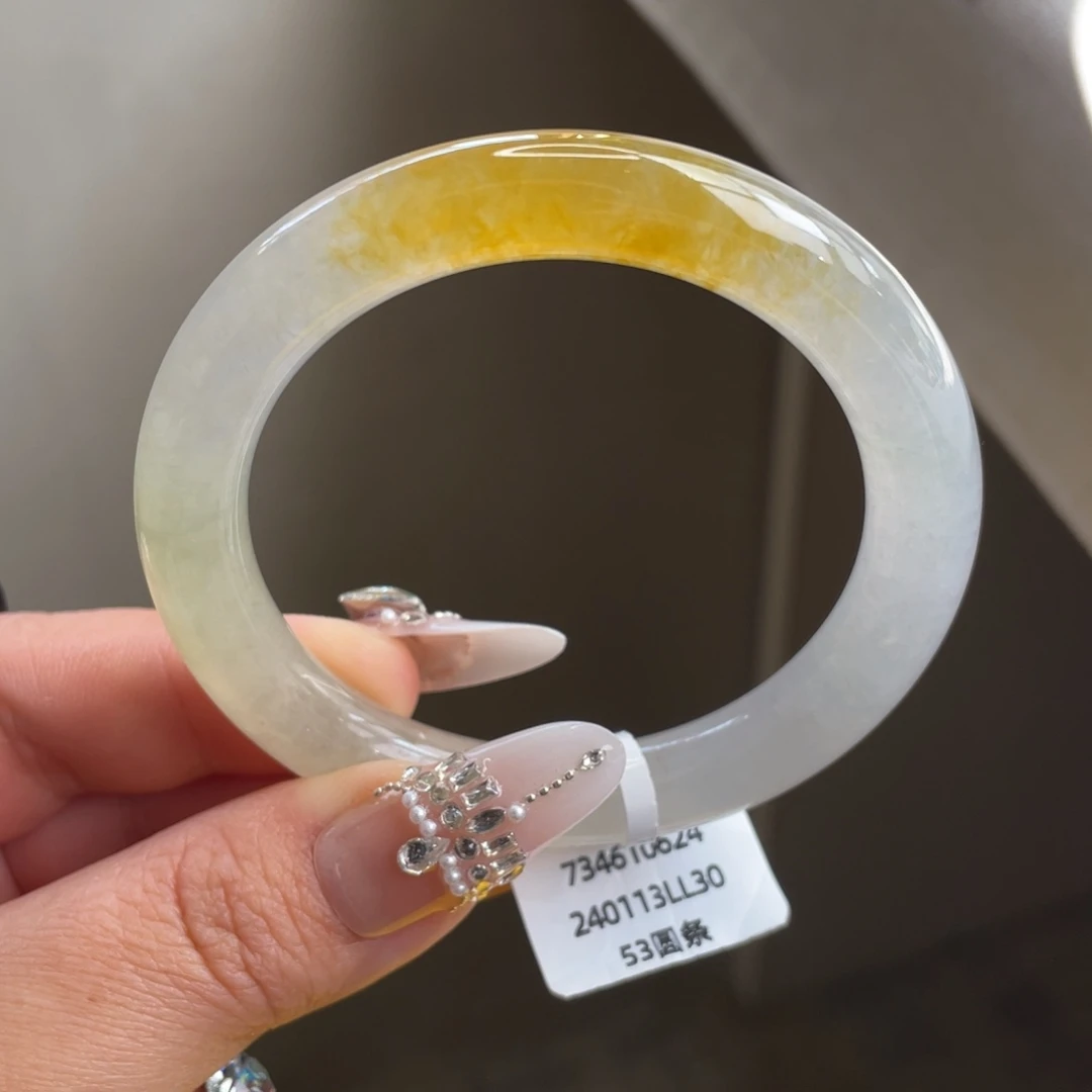 翡翠未镶嵌手镯冰黄翡圆条手镯