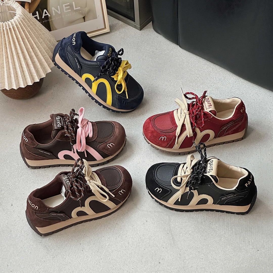 实体店品牌真皮加绒德训鞋平底百搭小众软底鞋韩版阿甘鞋休闲潮鞋