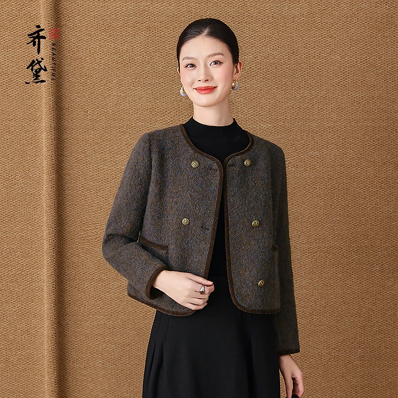 齐黛年轻款双面羊绒大衣女2025冬新款洋气减龄100羊毛呢子短外套