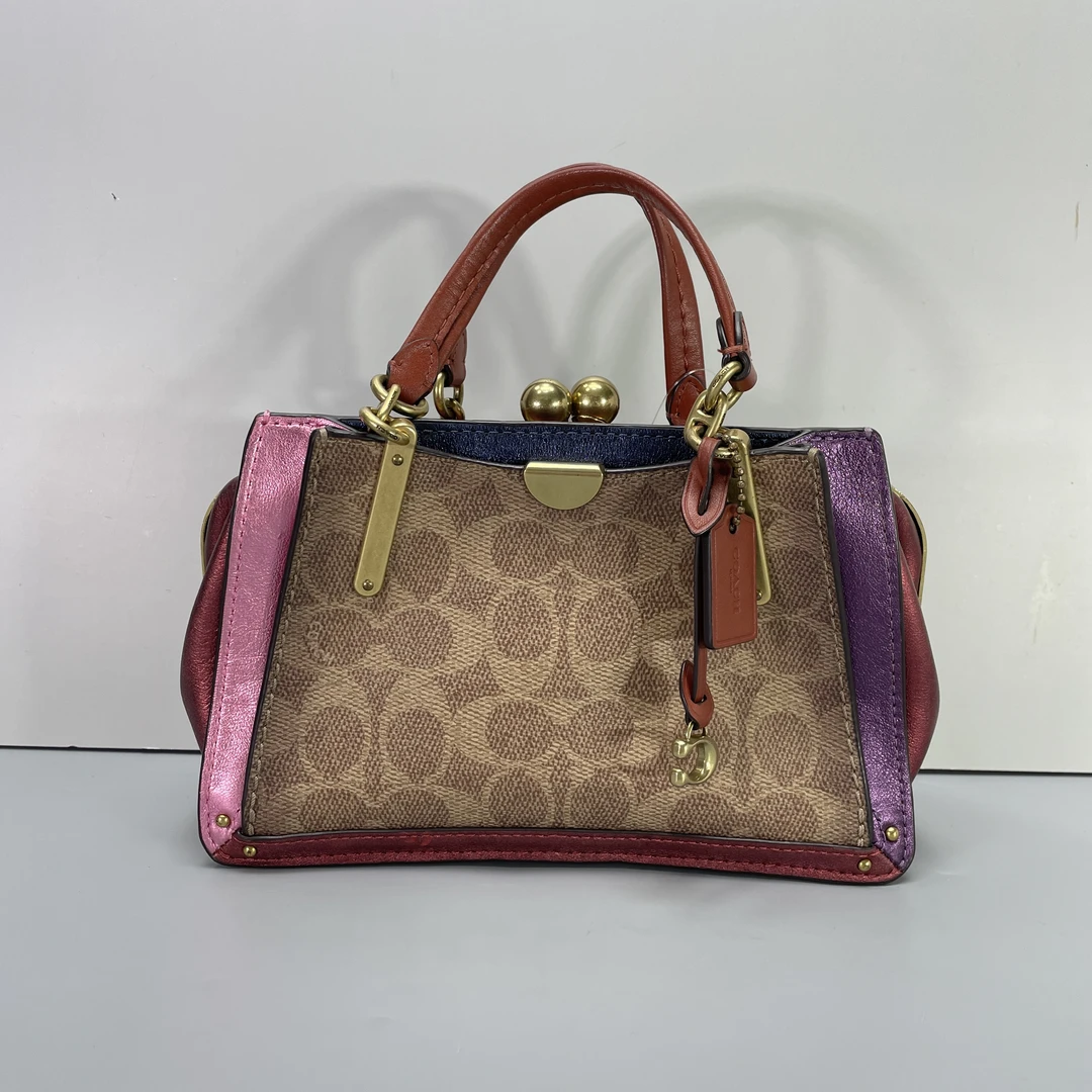 90新 COACH/蔻驰 小林/dreamer红拼老花小手提包20*13*9cmB062307