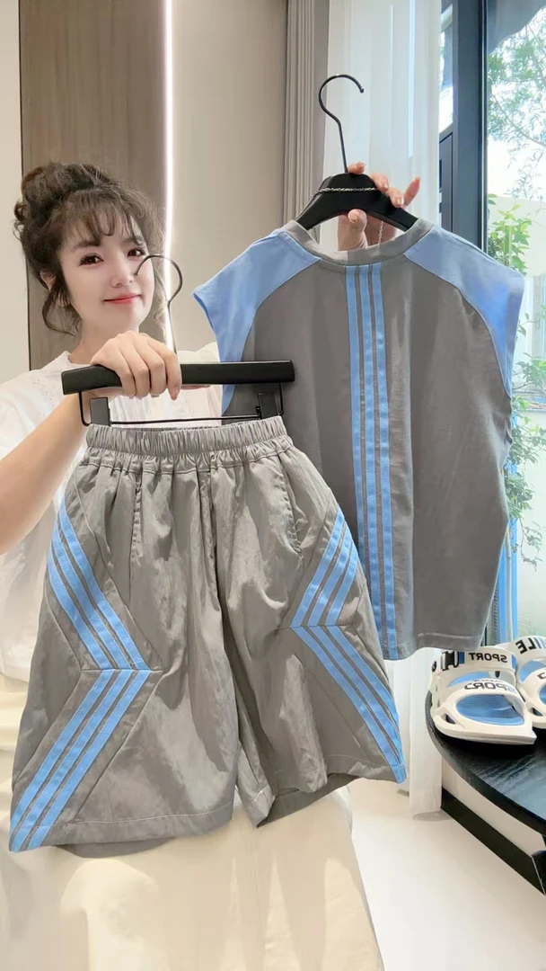2025新款织带设计背心套装夏季中大童男童