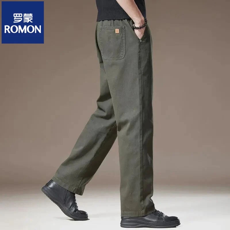 罗蒙高端美式直筒休闲裤男士秋冬新款抗皱透气宽松大码阔腿工装裤