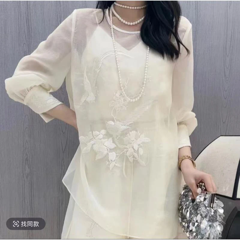 【深圳南油二姐】现夏季新款气质复古立体长袖国风打底衫752