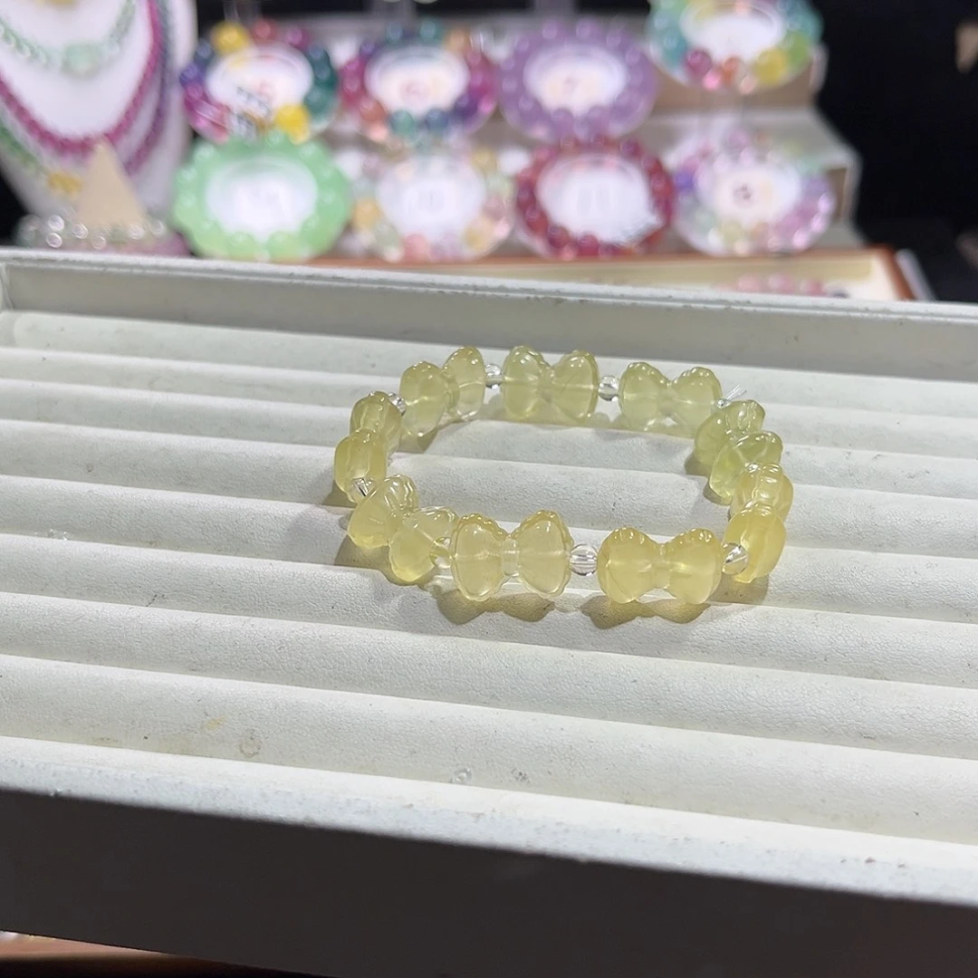 未镶嵌手链萤石柠檬黄绿蝴蝶结