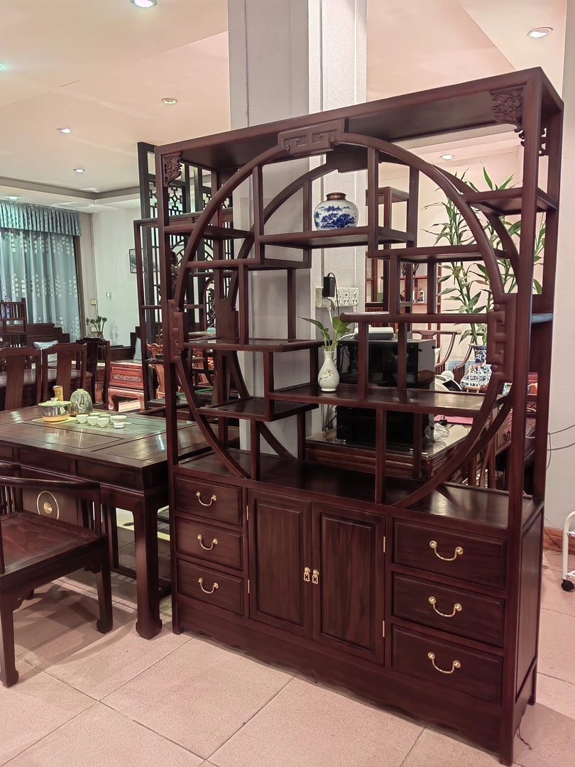 艺平红木推荐-五福博古架红酸枝博古柜玄关家具红木