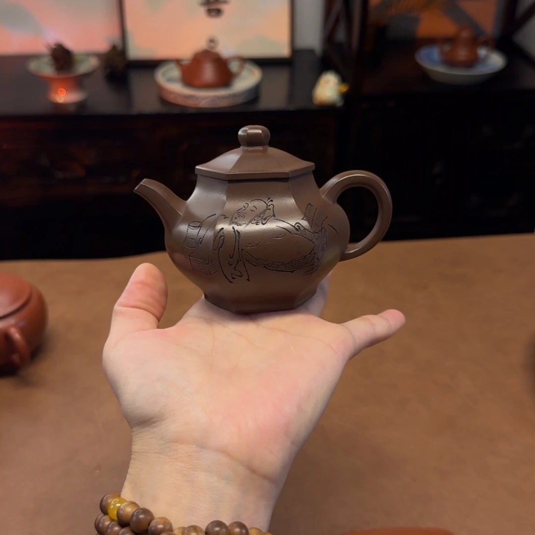 茶壶紫砂160cc，六方潘壶，老紫泥