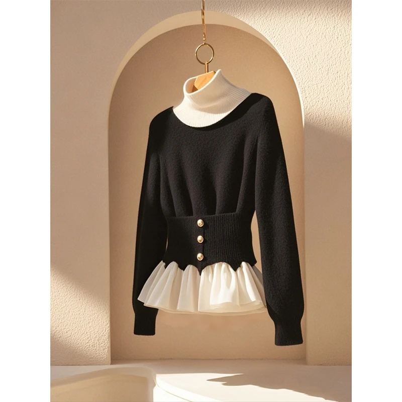 今年爆款黑色高领毛衣女冬季2024加厚高级感软糯内搭显瘦针织上衣