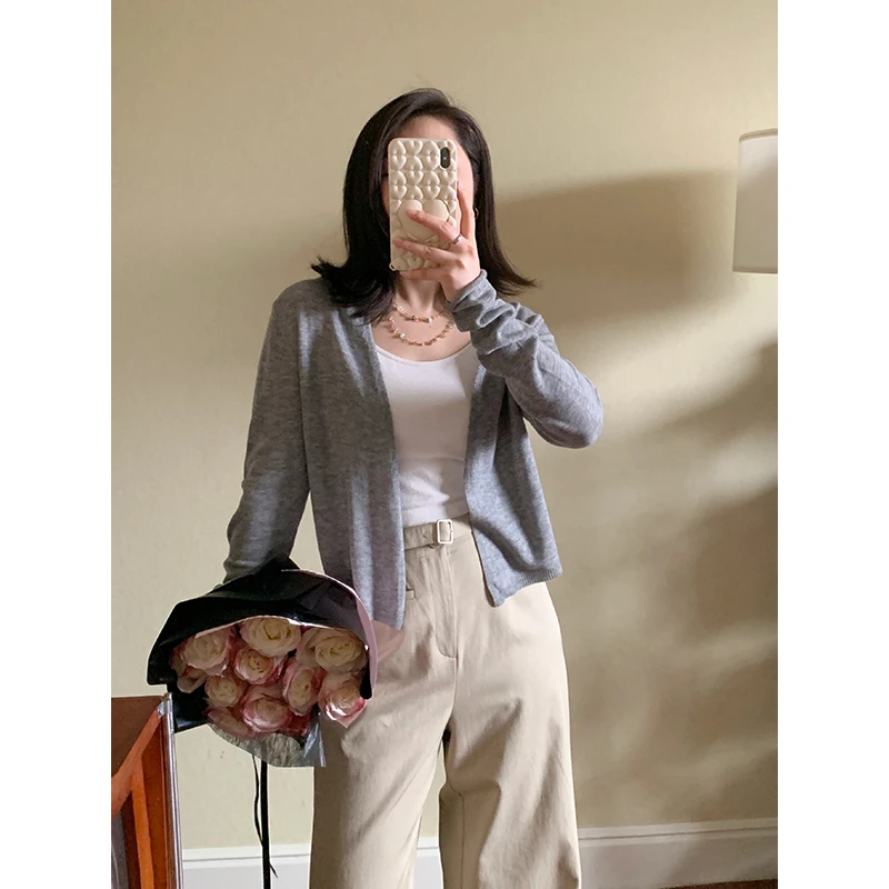 【现货款】花总吖【软妹开衫】气质百搭水溶纱修身针织开衫R424X21739