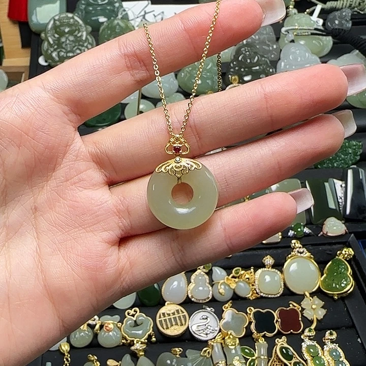 颈饰银S925镶嵌和田玉送链子送绳