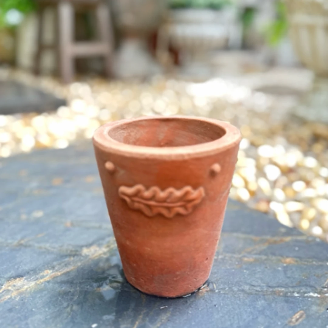 【南乔花园】手压粗陶浮雕迷你小高筒花盆透气吸水花园杂货摆件