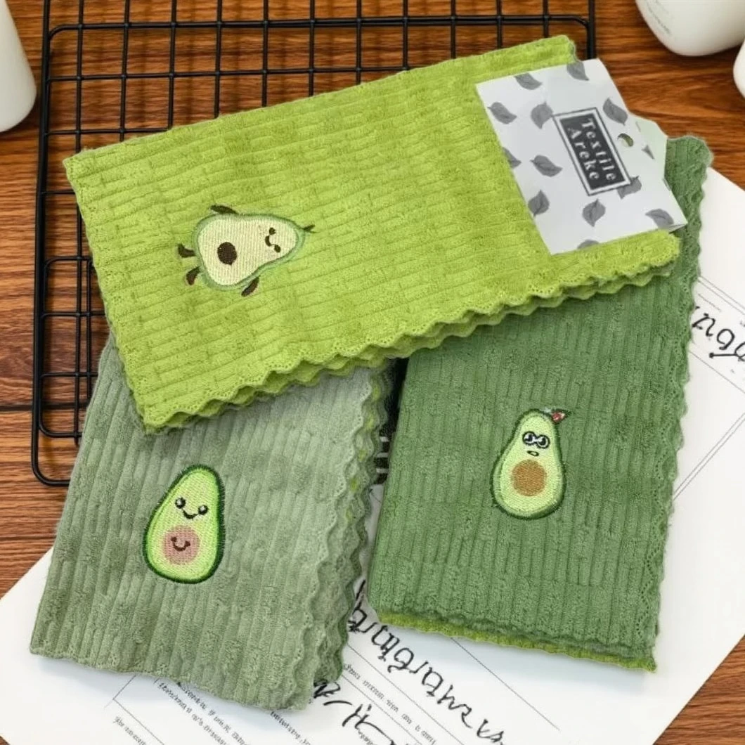 牛油果百洁布厨房抹布小方巾家用吸水洗碗巾居家刺绣珊瑚绒擦手巾