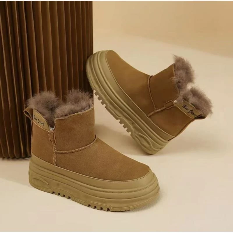 （燕子宠粉福利）侧拉链冬季修面皮保暖素面高帮鞋百搭秋冬舒适中筒