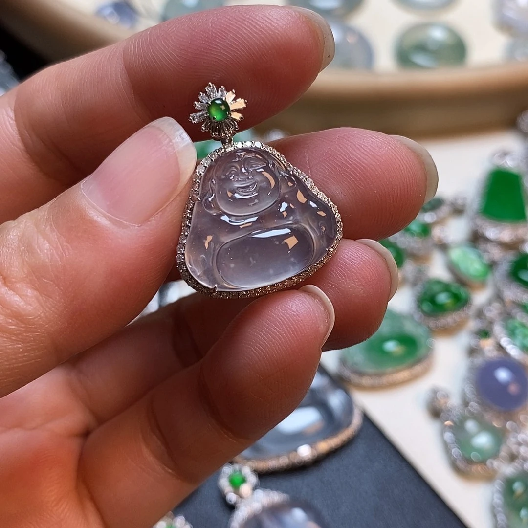 翡翠18K金镶嵌吊坠(不含链)佛公