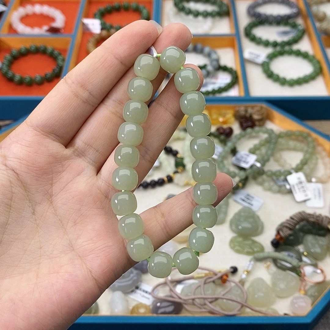和田玉未镶嵌手串w6冰葡萄肉9*10