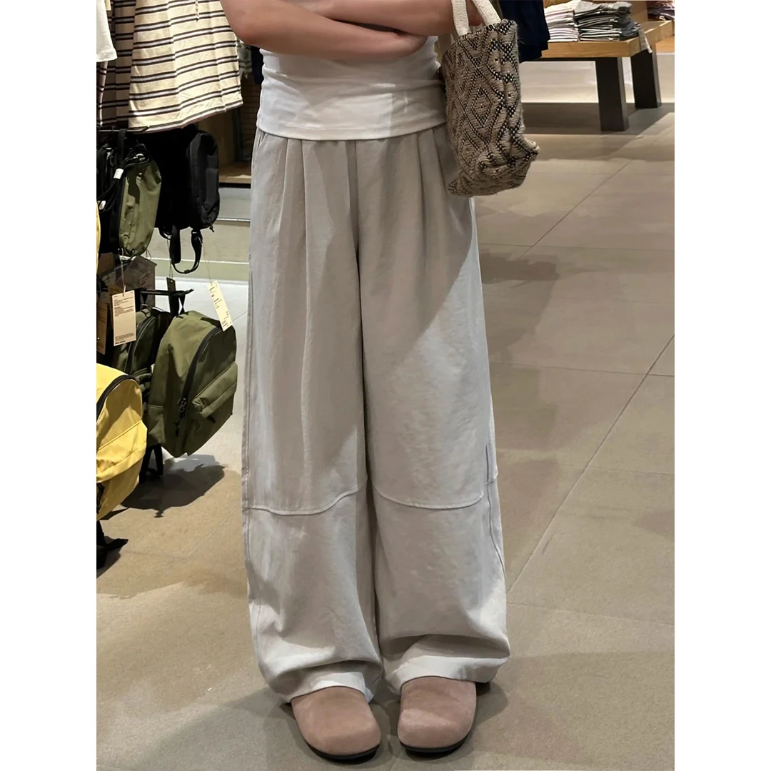 灰色拼接直筒工装裤女秋新款胖妹妹mm梨型身材显瘦垂感休闲阔腿裤