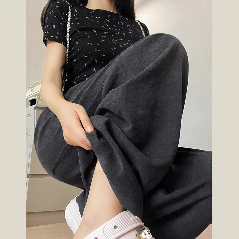 2025肌理感奶芙裤高腰宽松休闲阔腿裤子夏季网红爆款慵懒简约长裤