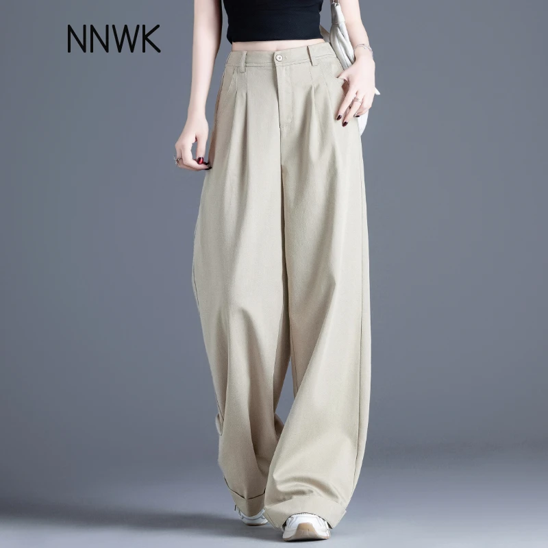 天丝棉莱赛尔米白色裤子2026春夏休闲裤女款爆款慵懒风直筒阔腿裤