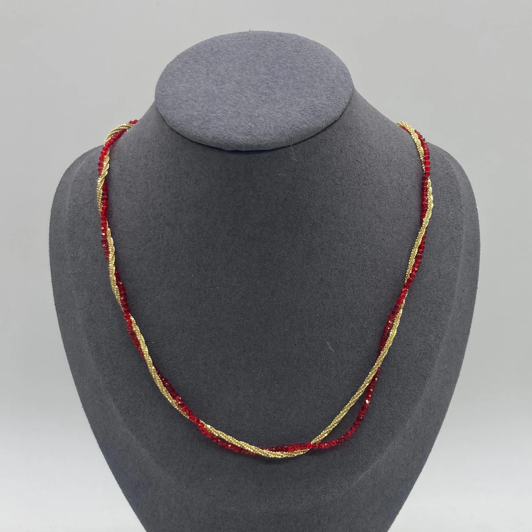 铜合金仿水晶项链 红水晶镀K金项链，喜庆，时尚，中国红项链