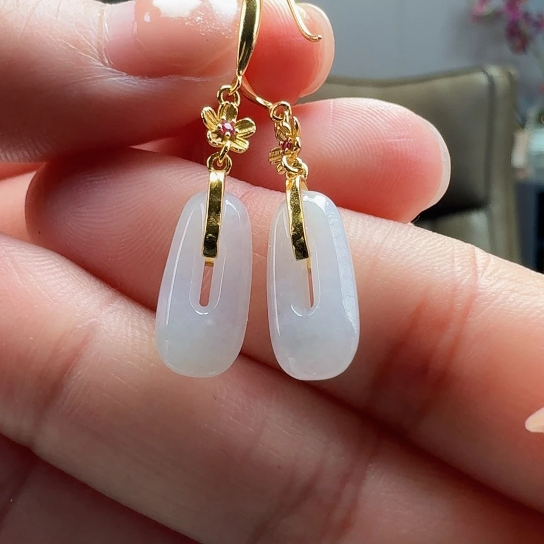 翡翠耳饰银S925镶嵌天然