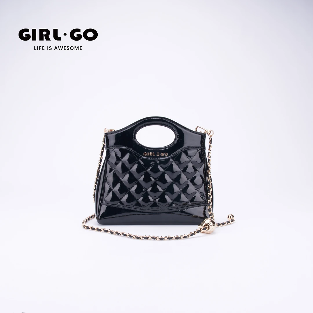 girl.go迷你版手工漆皮包包手提包菱格链条包