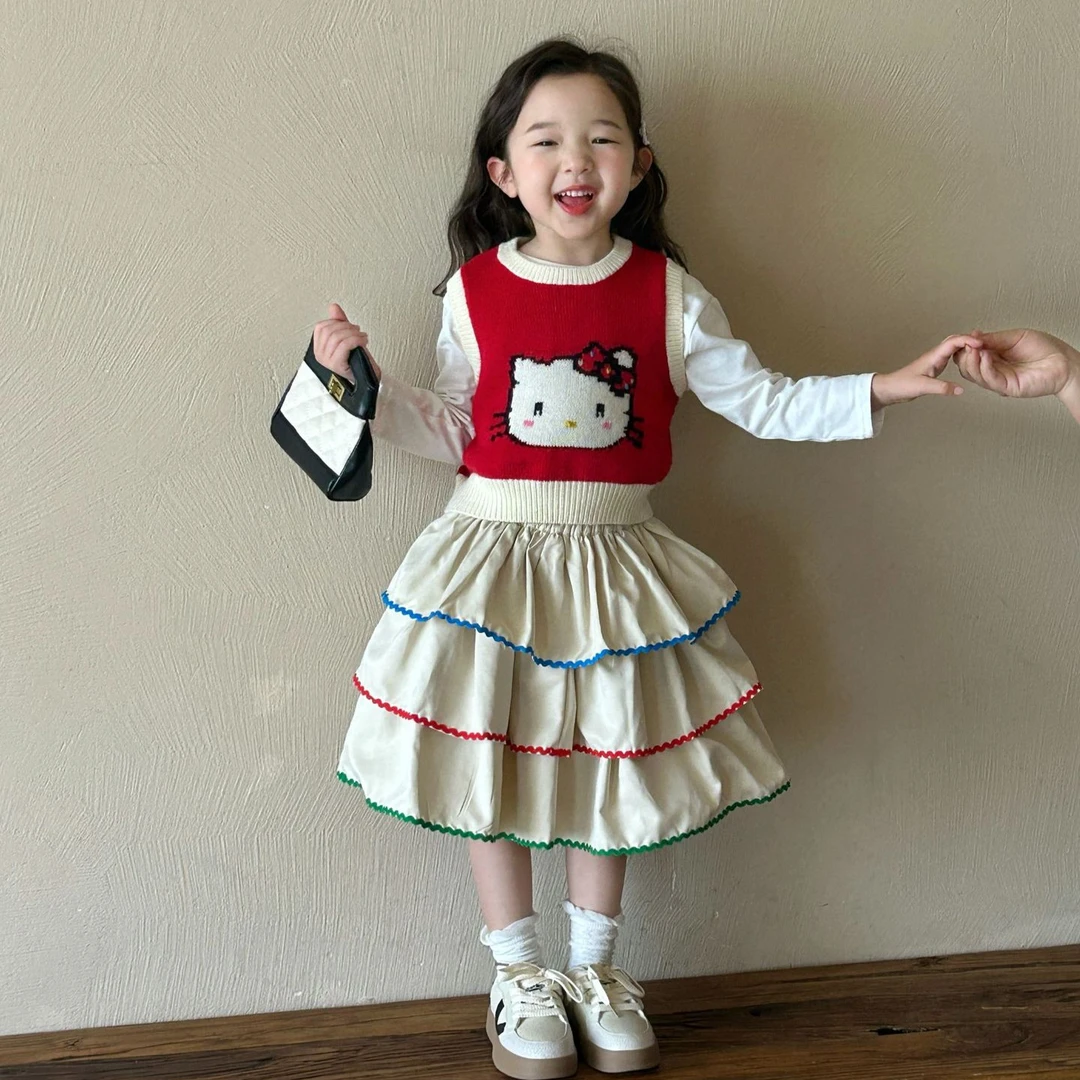 2025春季新款童装 韩版童装 女童可爱猫咪毛线马甲 春款针织背心