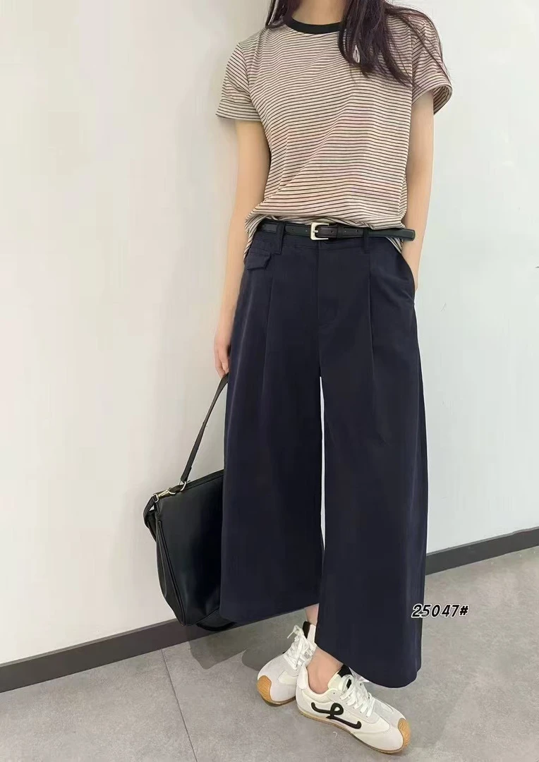 【芸姐】25047欧货藏青色洋气百搭舒适九分香蕉裤