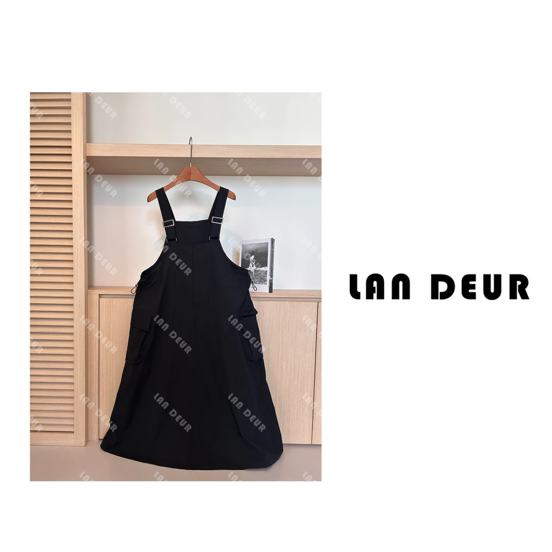 【卡门玫瑰】气质极简风显瘦时尚休闲百搭夏季黑色宽松背带长裙子女