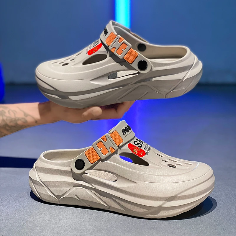 男士凉鞋2025新款防滑厚底耐磨潮流增高夏季包头户外运动洞洞鞋男