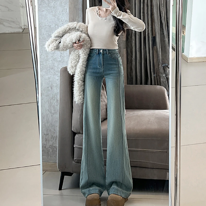 复古蓝微喇牛仔裤女2025年秋季新款小个子裤子高腰显瘦马蹄裤百搭