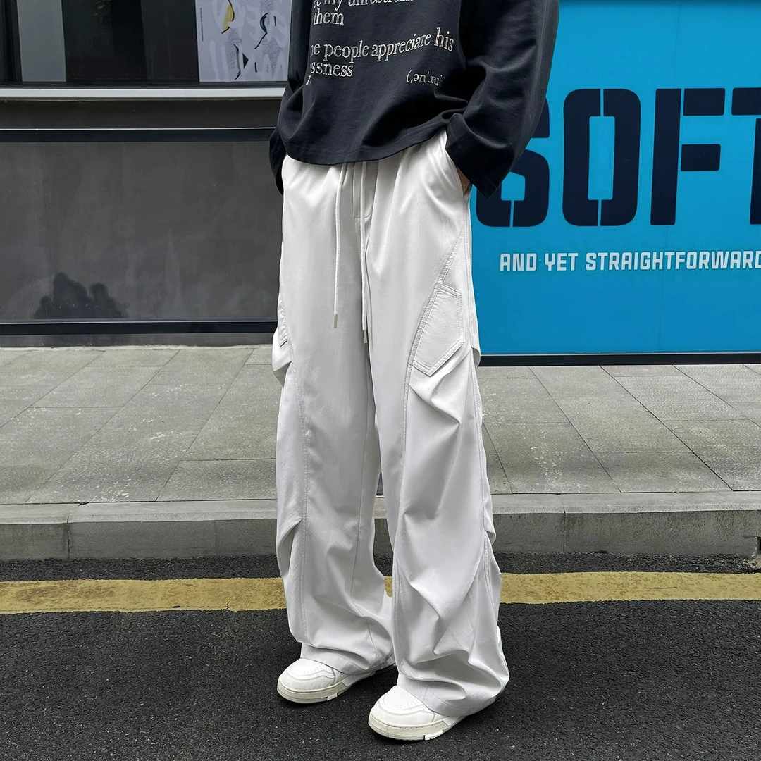 美式高街潮流高级感设计工装休闲冲锋裤ins男女同款百搭褶皱长裤